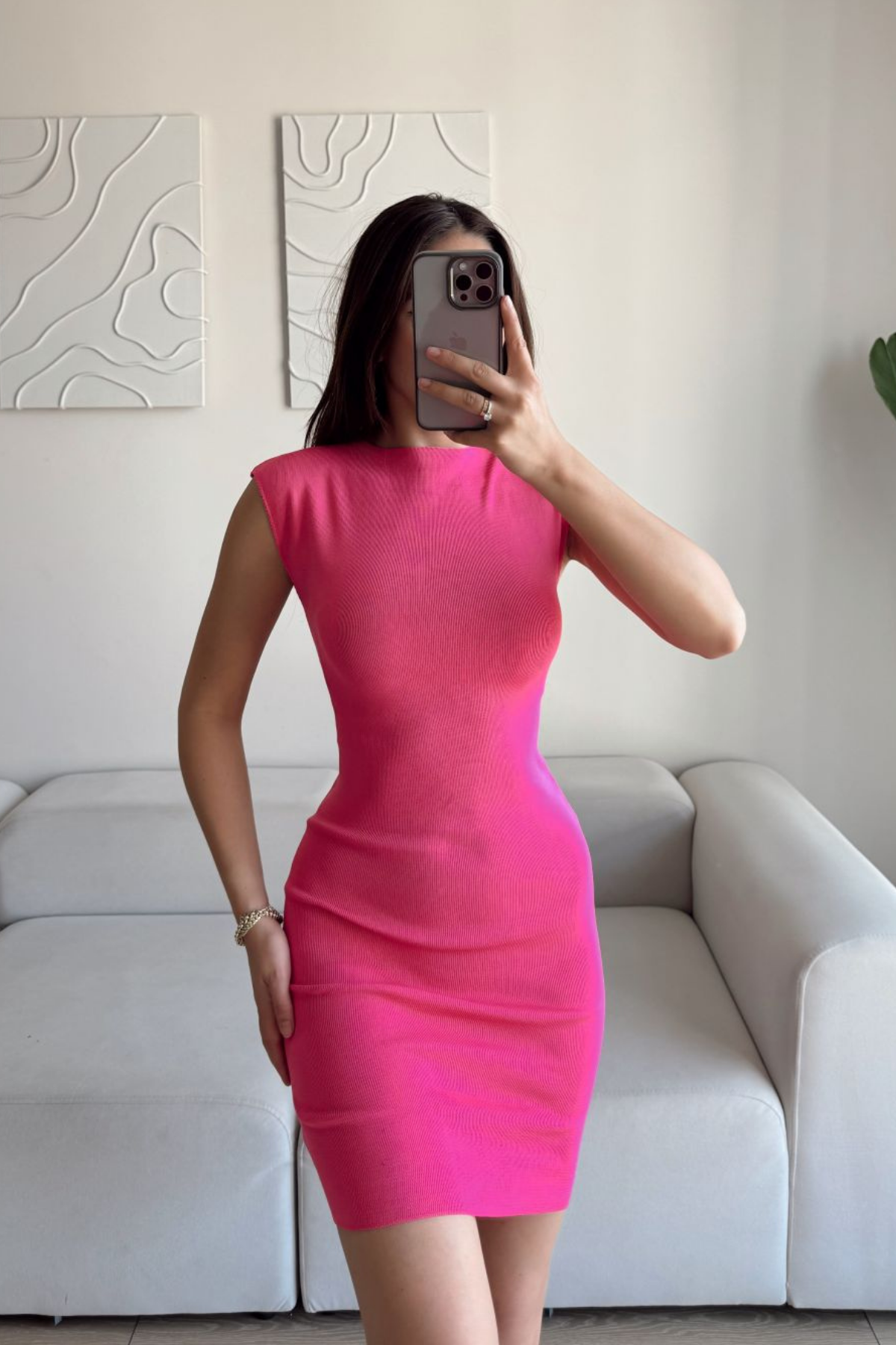 Rheai Yuvarlak Yaka Mini Elbise 7565 FUŞYA