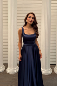 Rosa Kalın Askılı Saten Abiye 1103 LACİVERT