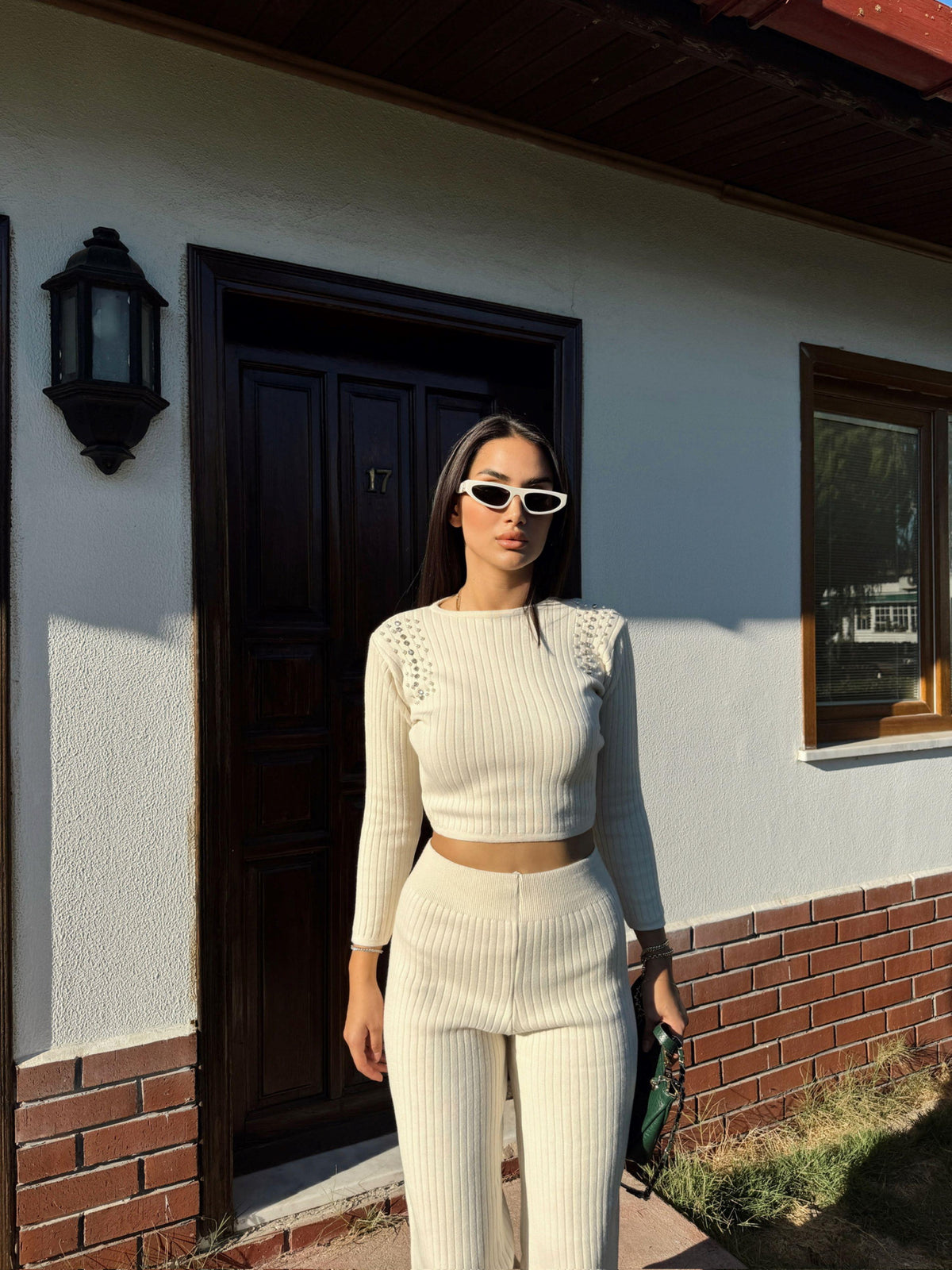 Sadie Boncuk Detaylı İkili Takım 3745 TAŞ RENGİ