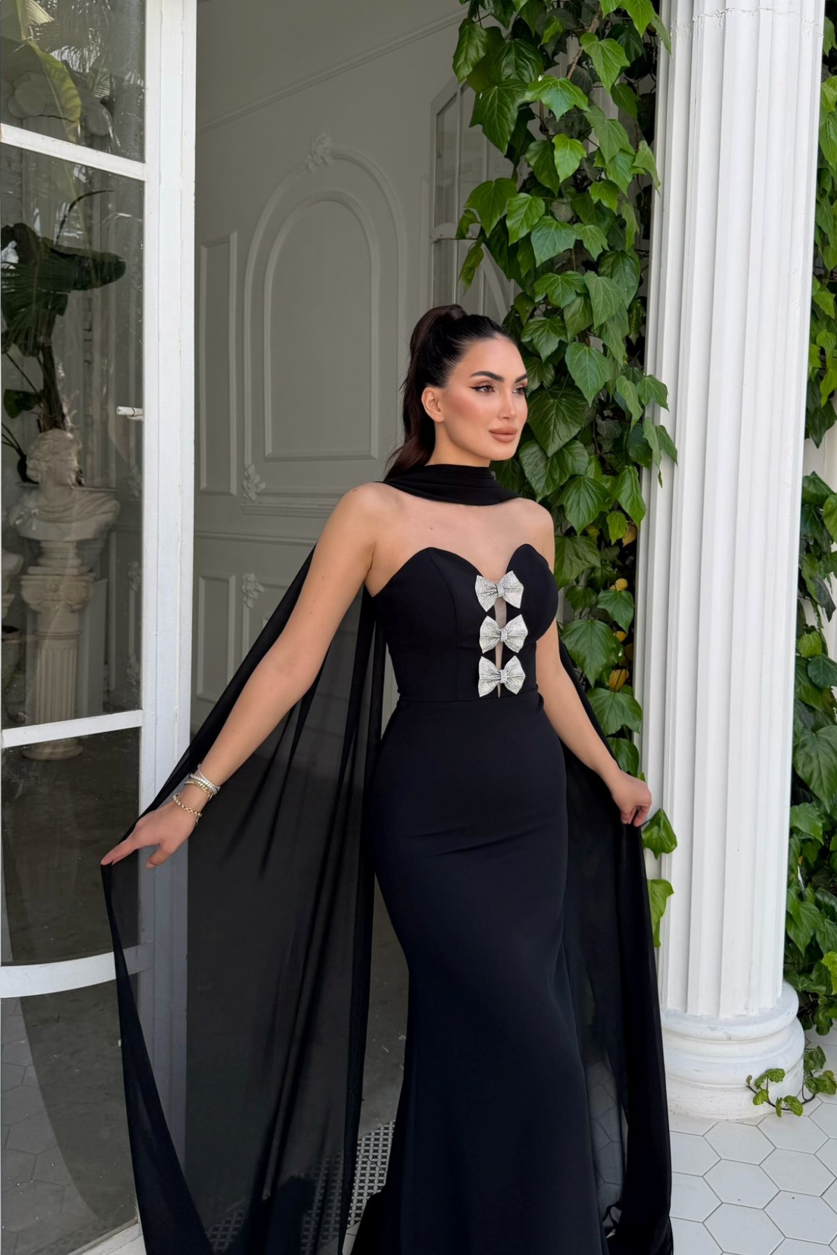 Selis Straplez Fiyonk Detay Abiye 1150 SİYAH