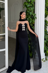 Selis Straplez Fiyonk Detay Abiye 1150 SİYAH