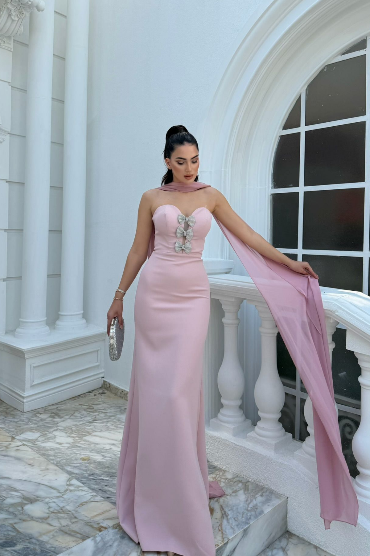 Selis Straplez Fiyonk Detay Abiye 1150 PUDRA