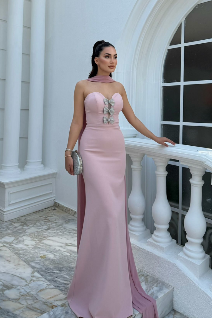 Selis Straplez Fiyonk Detay Abiye 1150 PUDRA