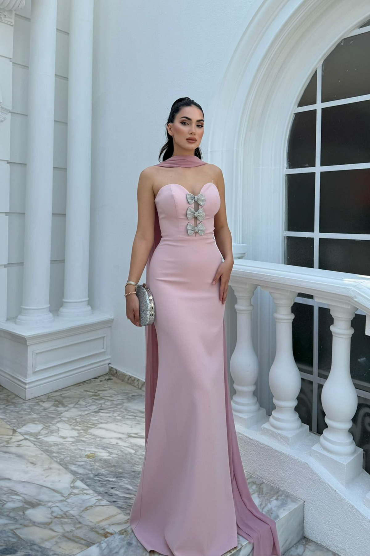 Selis Straplez Fiyonk Detay Abiye 1150 PUDRA