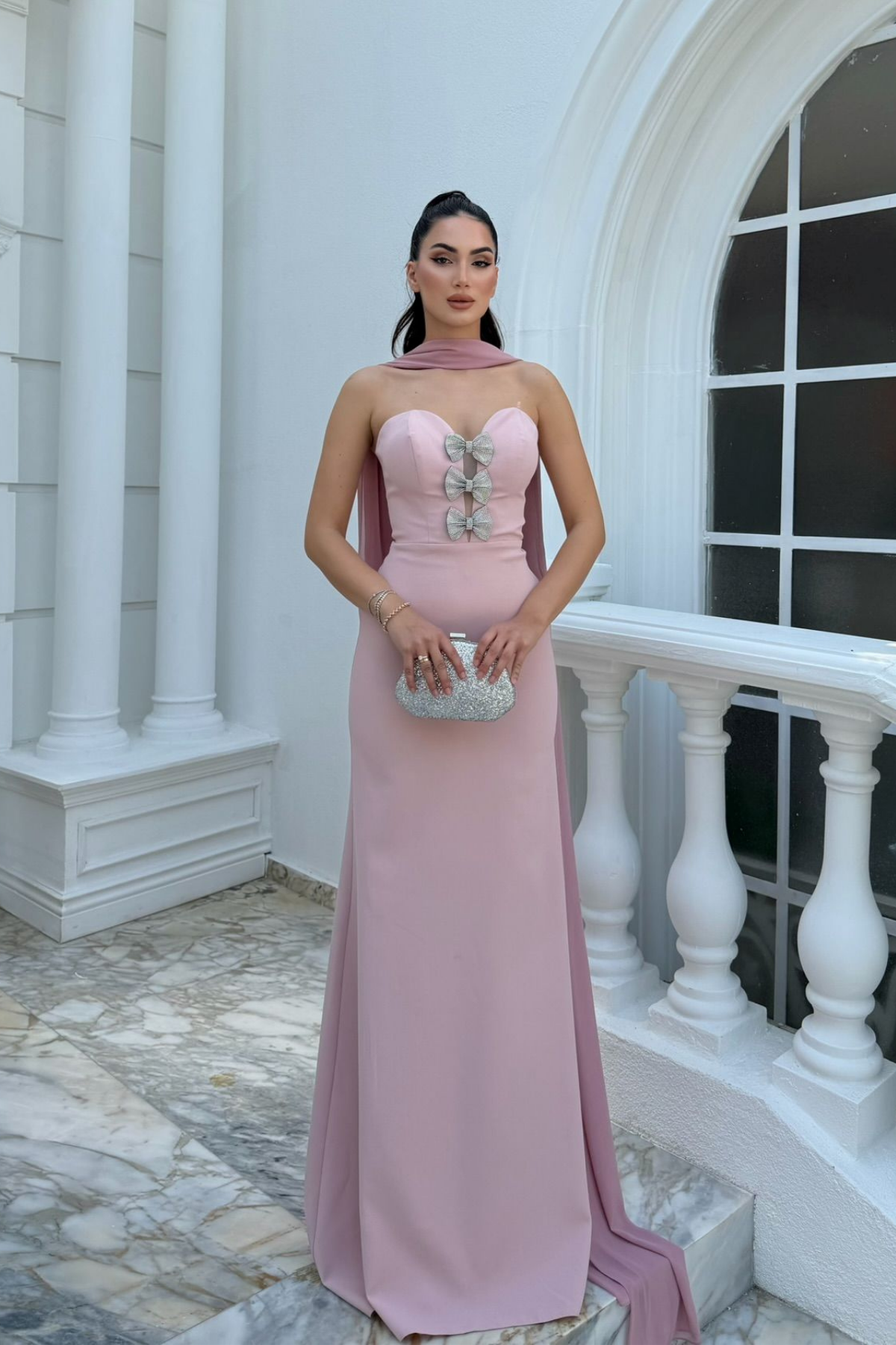 Selis Straplez Fiyonk Detay Abiye 1150 PUDRA