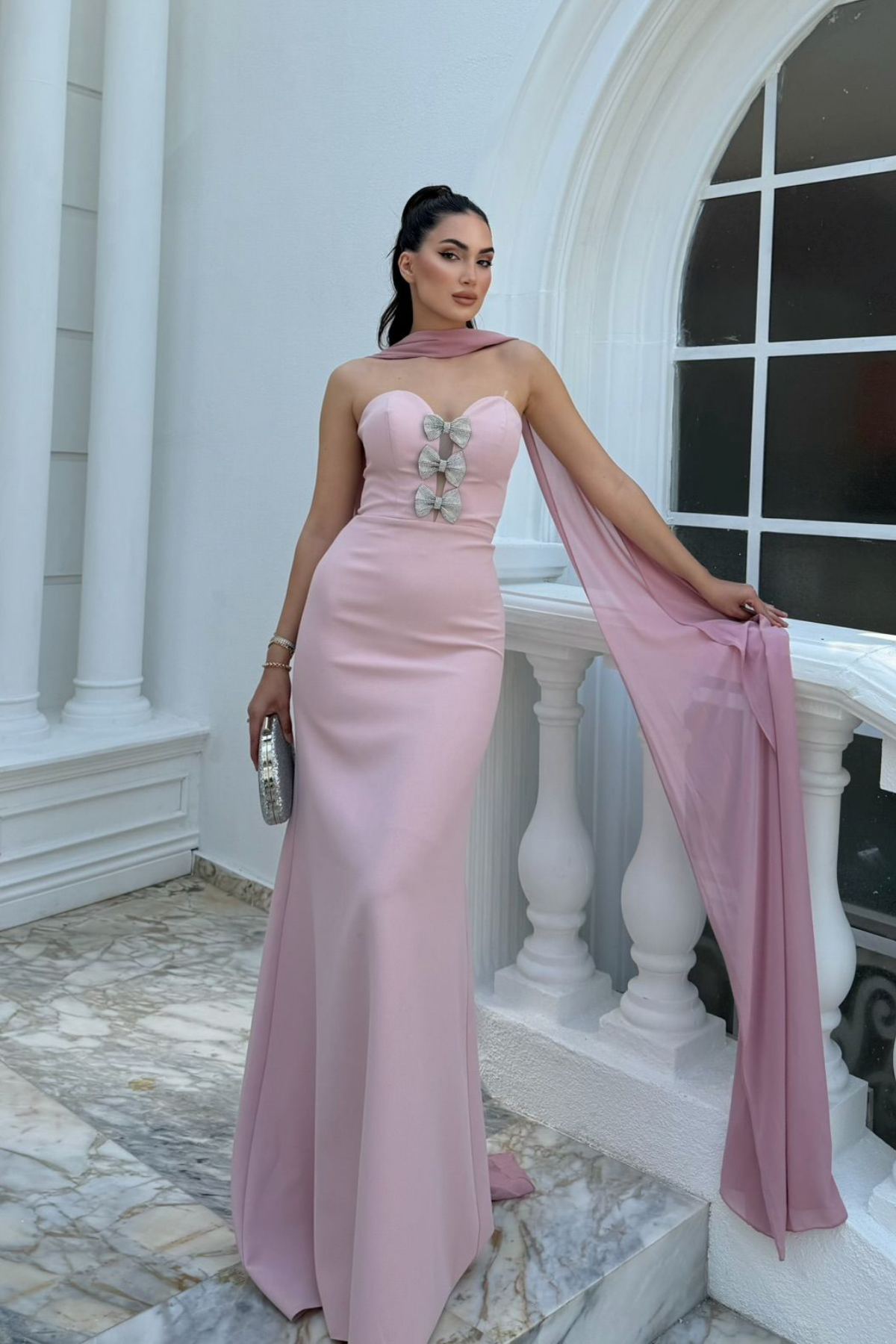 Selis Straplez Fiyonk Detay Abiye 1150 PUDRA