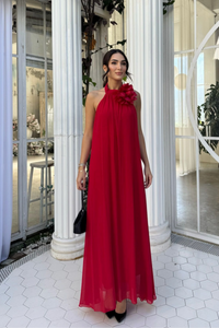 Sezen Gül Detay Şifon Abiye 9351 KIRMIZI
