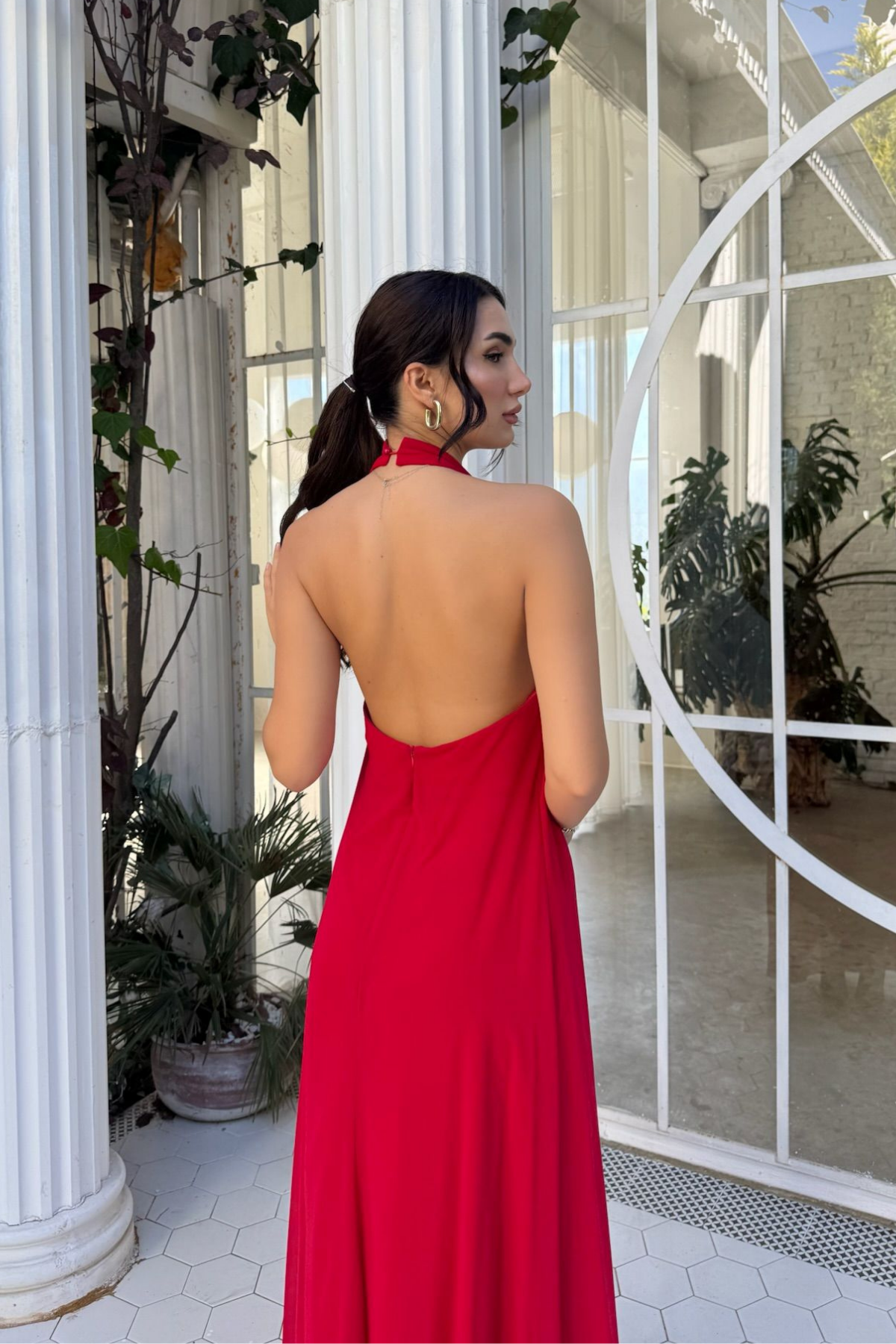Sezen Gül Detay Şifon Abiye 9351 KIRMIZI