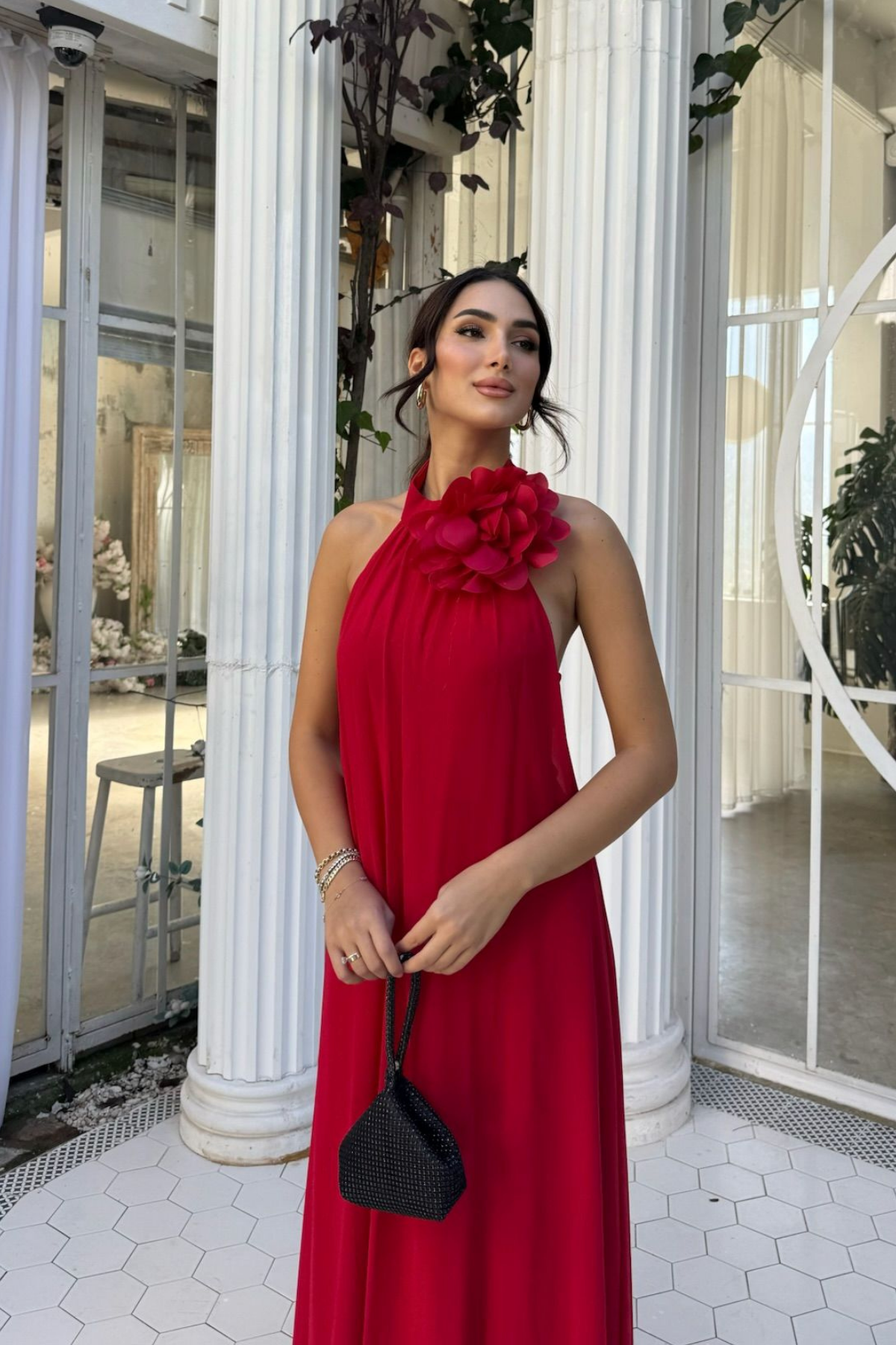 Sezen Gül Detay Şifon Abiye 9351 KIRMIZI