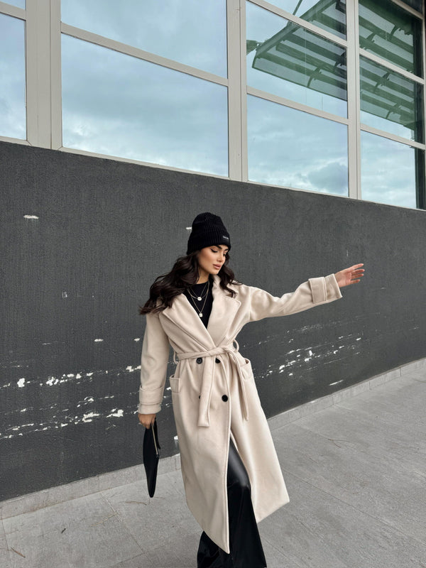 Sheila Kaşe Oversize Kaban 2985 TAŞ RENGİ