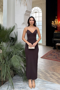 Shion İp Askılı Sandy Kumaş Maxi Elbise 3814 ACI KAHVE