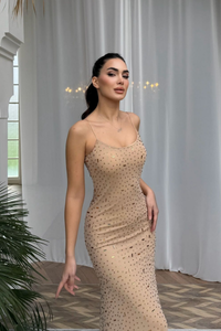 Sofia İp Askılı Taş Detay Maxi Elbise 9365 TAŞ