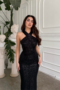 Stella Payetli Çapraz Yaka Abiye 1074 SİYAH