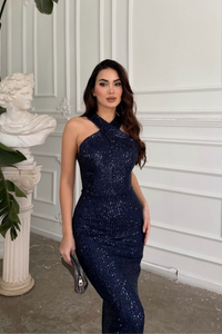 Stella Payetli Çapraz Yaka Abiye 1074 LACİVERT