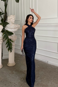 Stella Payetli Çapraz Yaka Abiye 1074 LACİVERT