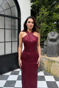 Stella Payetli Çapraz Yaka Abiye 1074 BORDO