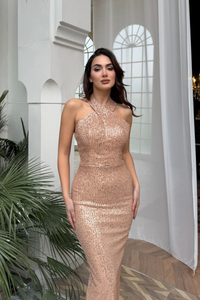 Stella Payetli Çapraz Yaka Abiye 1074 GOLD