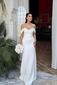 Talya Kayık Yaka İncili Abiye 1061 BEYAZ