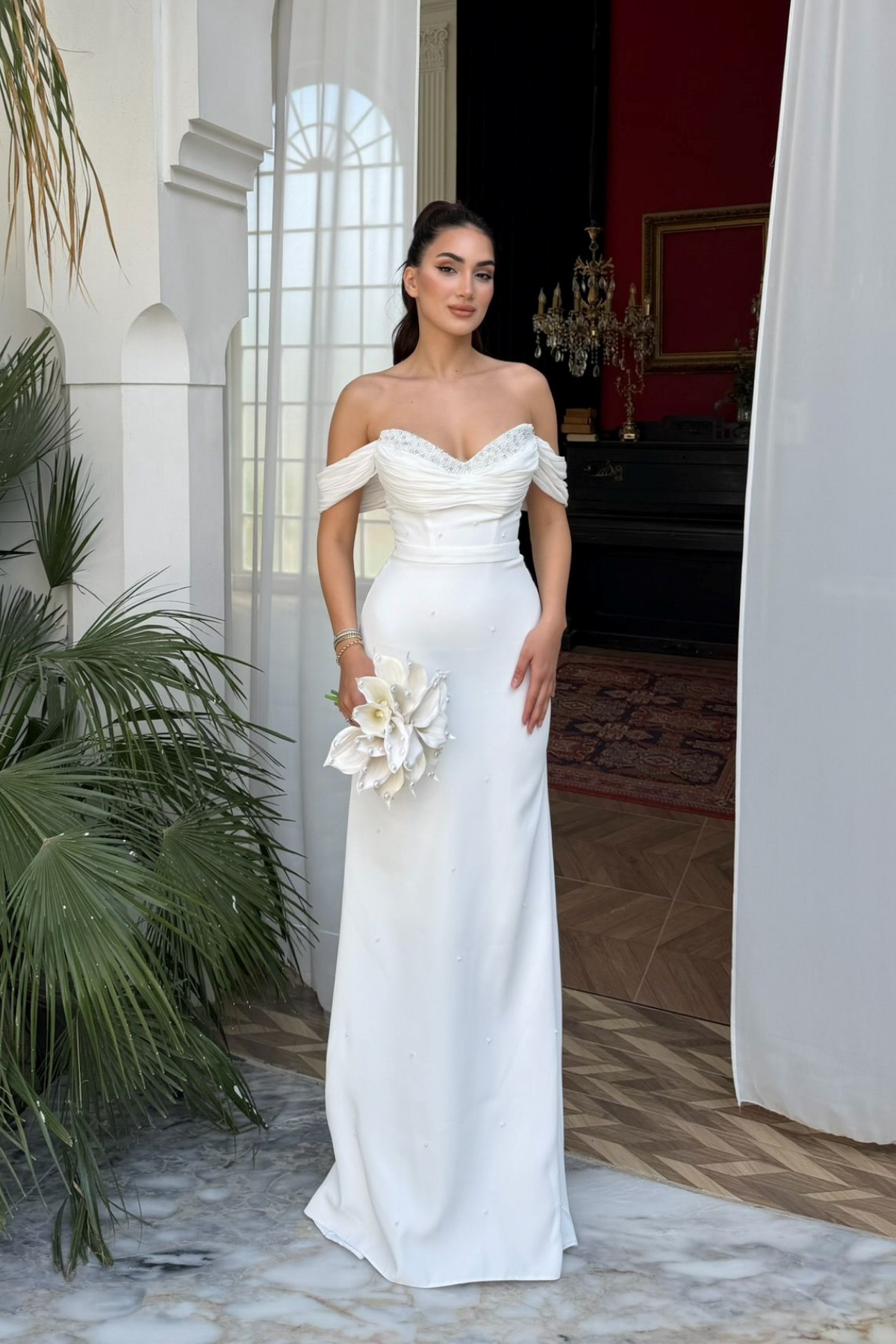 Talya Kayık Yaka İncili Abiye 1061 BEYAZ