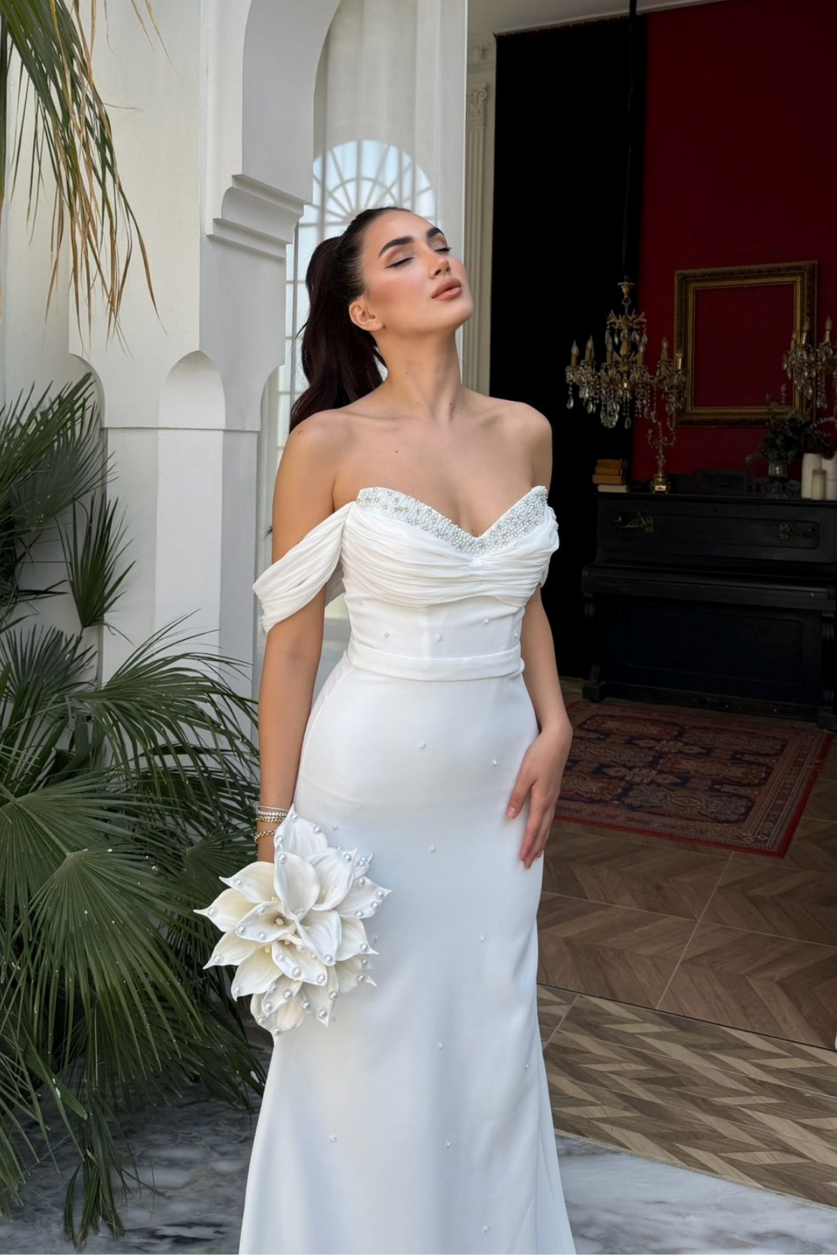Talya Kayık Yaka İncili Abiye 1061 BEYAZ
