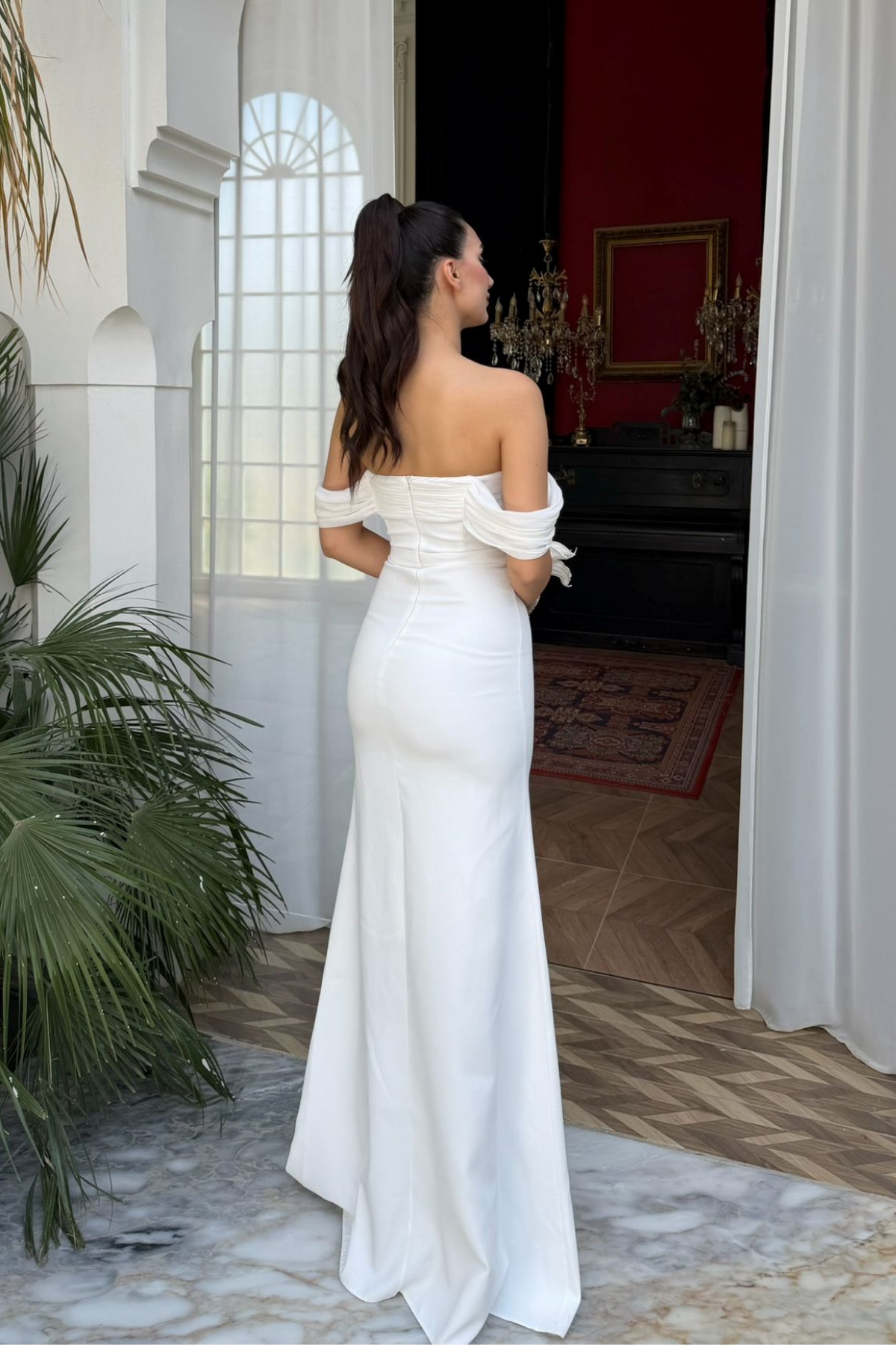 Talya Kayık Yaka İncili Abiye 1061 BEYAZ