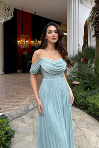 Tamara Düşük Omuz Degaje Abiye 1186 MİNT YEŞİLİ