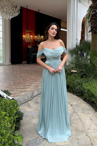 Tamara Düşük Omuz Degaje Abiye 1186 MİNT YEŞİLİ