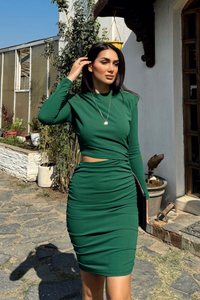 Vatka Detay Bel Dekolte Mini Elbise 582003 ZÜMRÜT