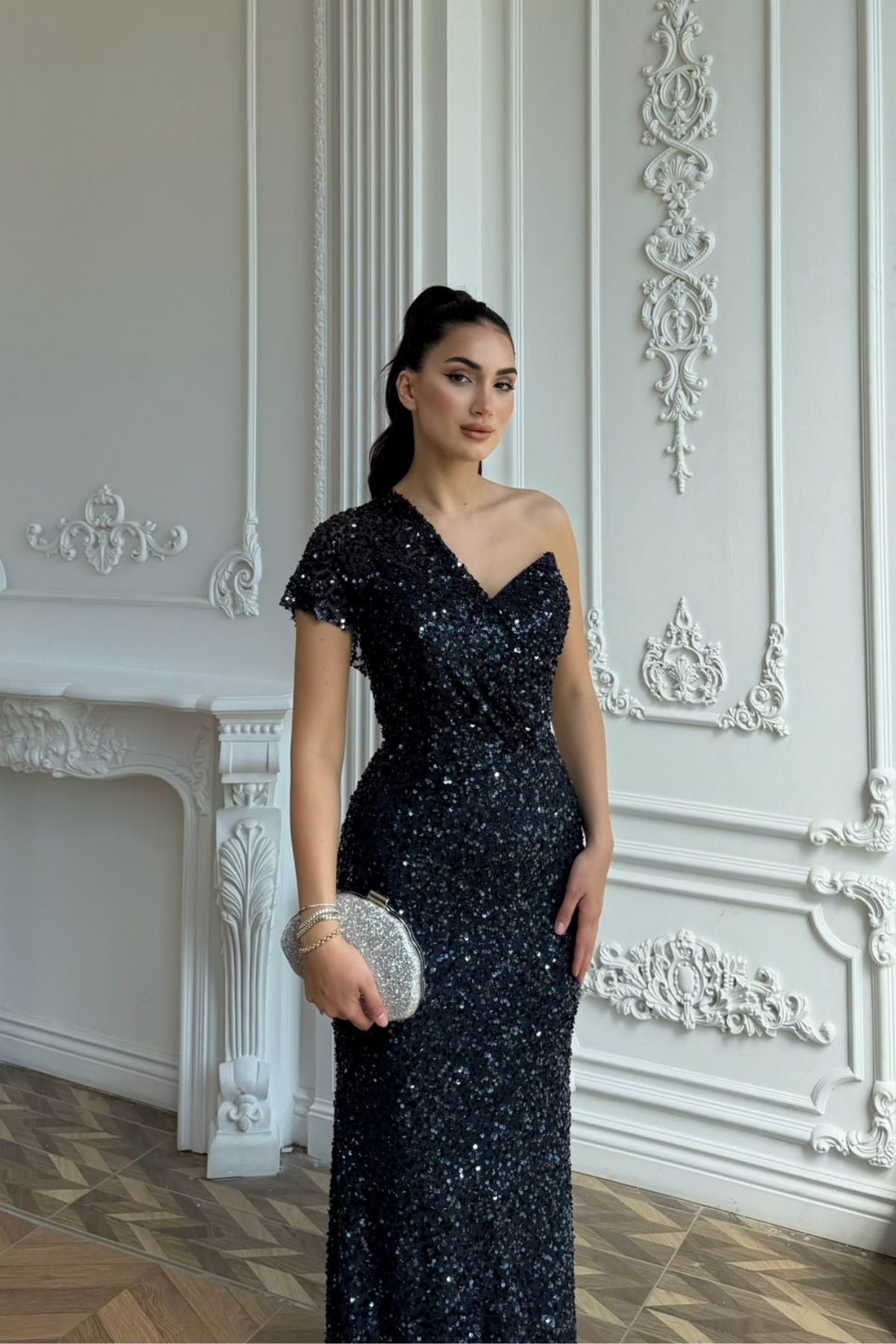 Verda Tek Kol Payet Abiye 1130 LACİVERT