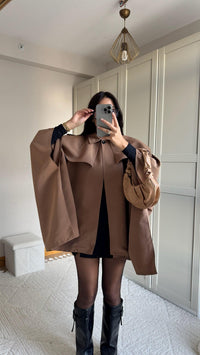 Veronica Düğmeli Panço Trençkot 2634 CAMEL