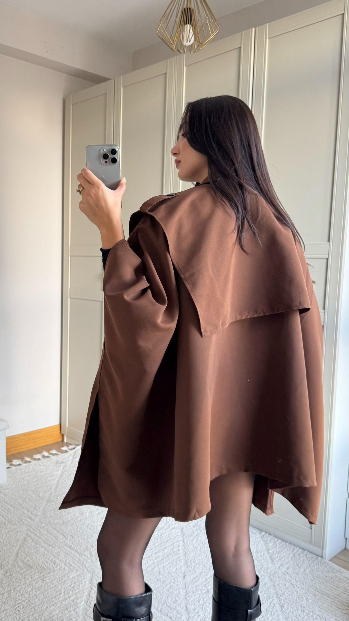 Veronica Düğmeli Panço Trençkot 2634 KAHVERENGİ