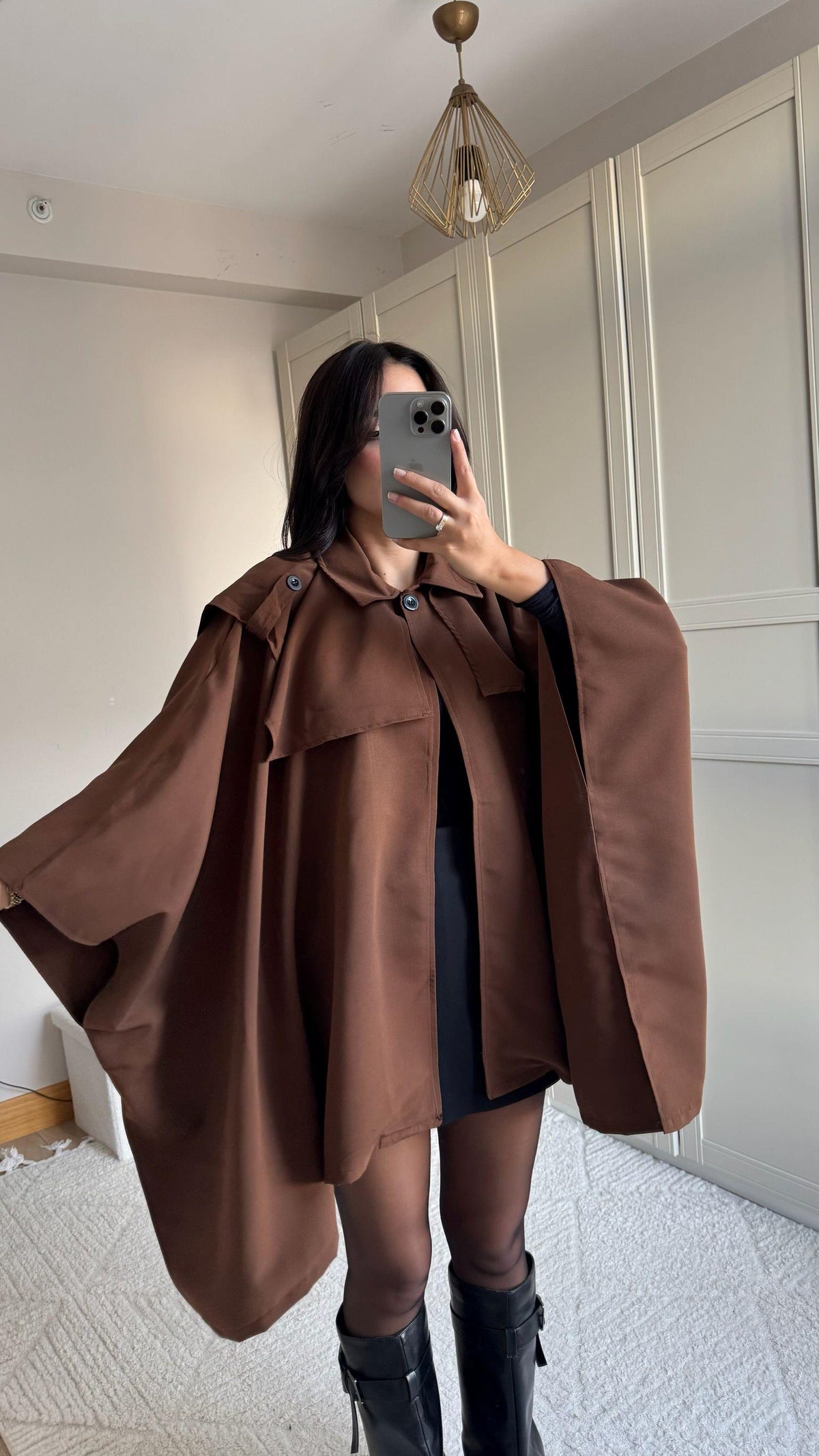 Veronica Düğmeli Panço Trençkot 2634 KAHVERENGİ