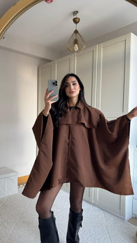 Veronica Düğmeli Panço Trençkot 2634 KAHVERENGİ