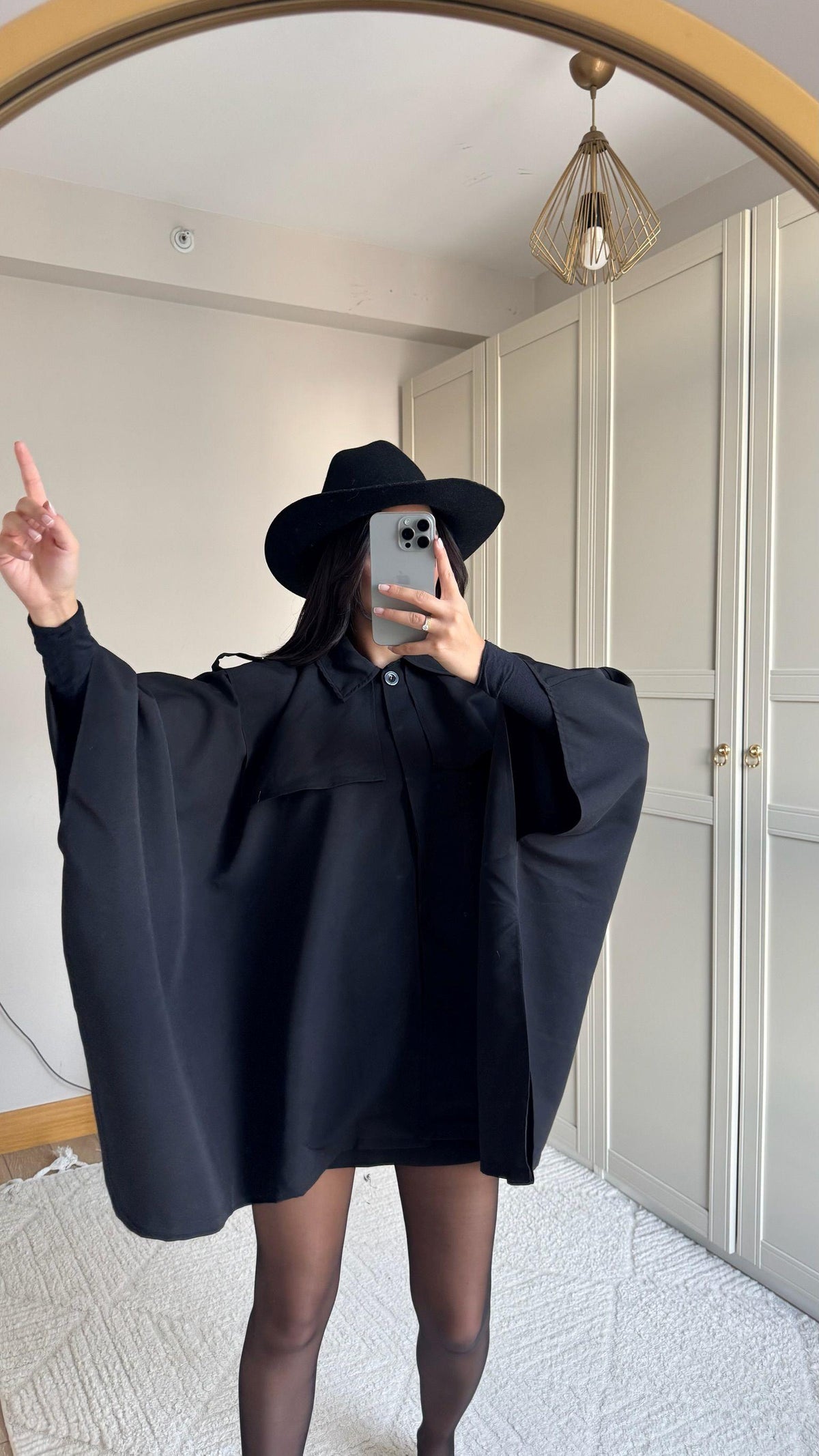 Veronica Düğmeli Panço Trençkot 2634 SİYAH