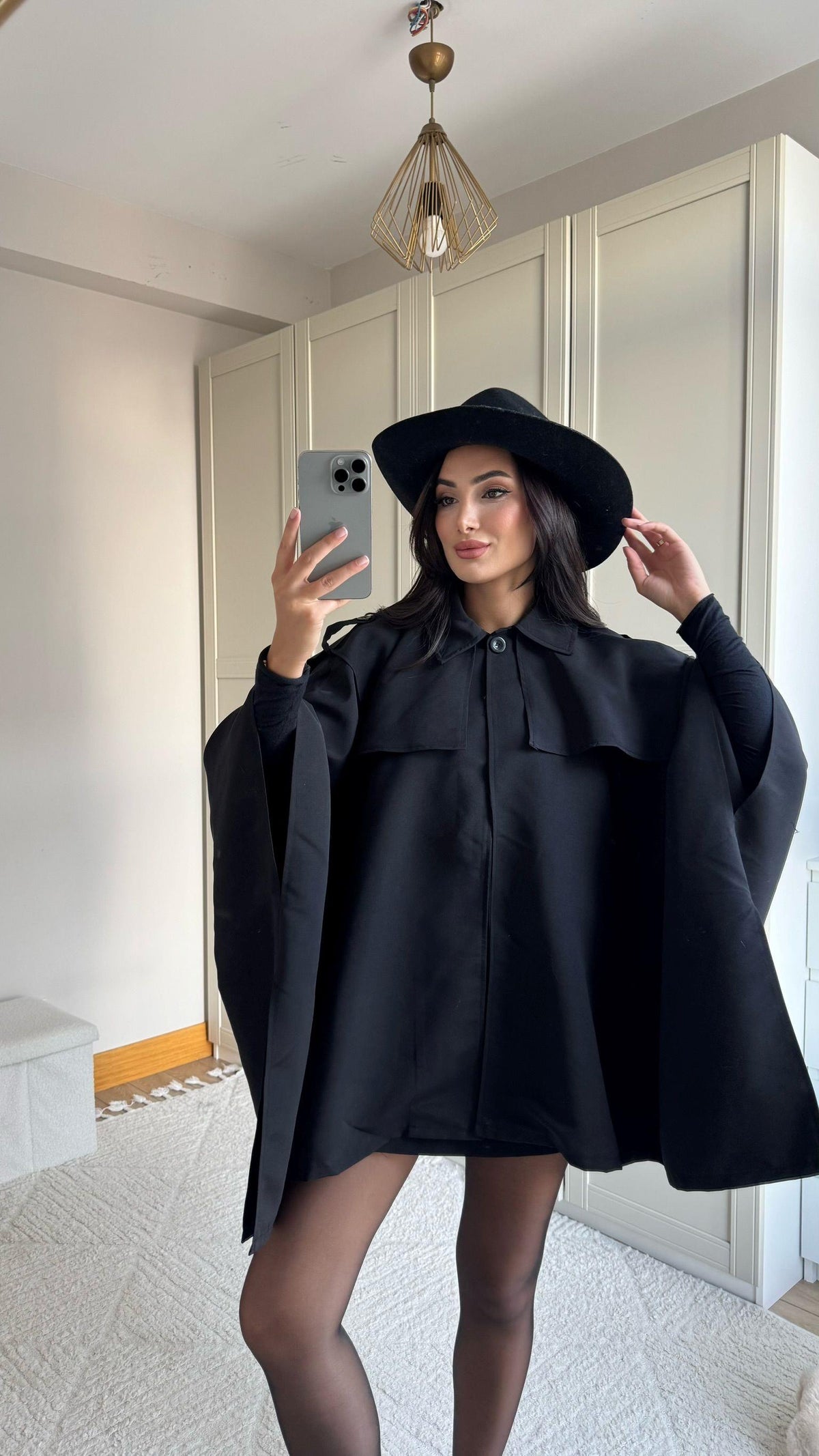 Veronica Düğmeli Panço Trençkot 2634 SİYAH