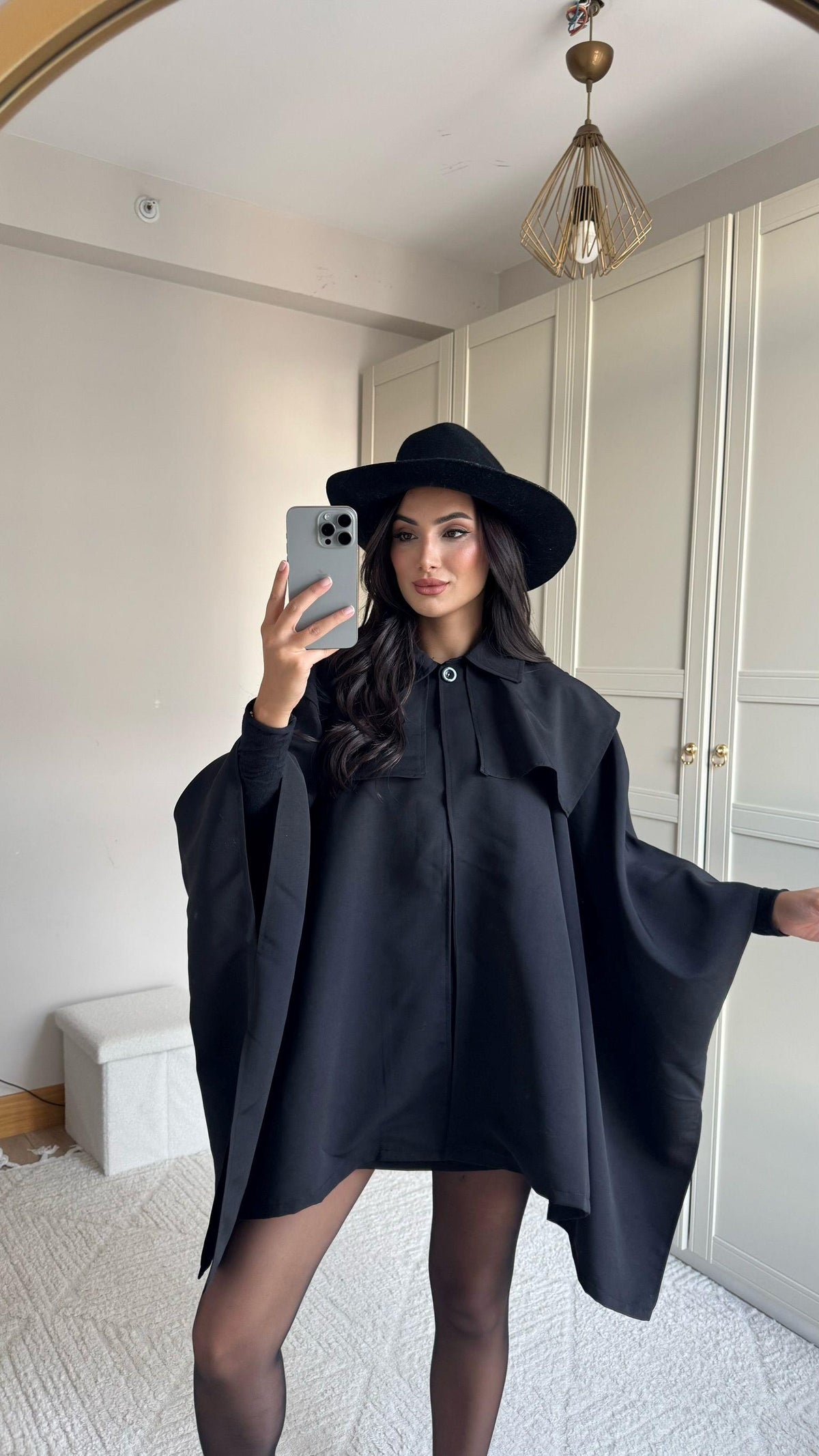 Veronica Düğmeli Panço Trençkot 2634 SİYAH