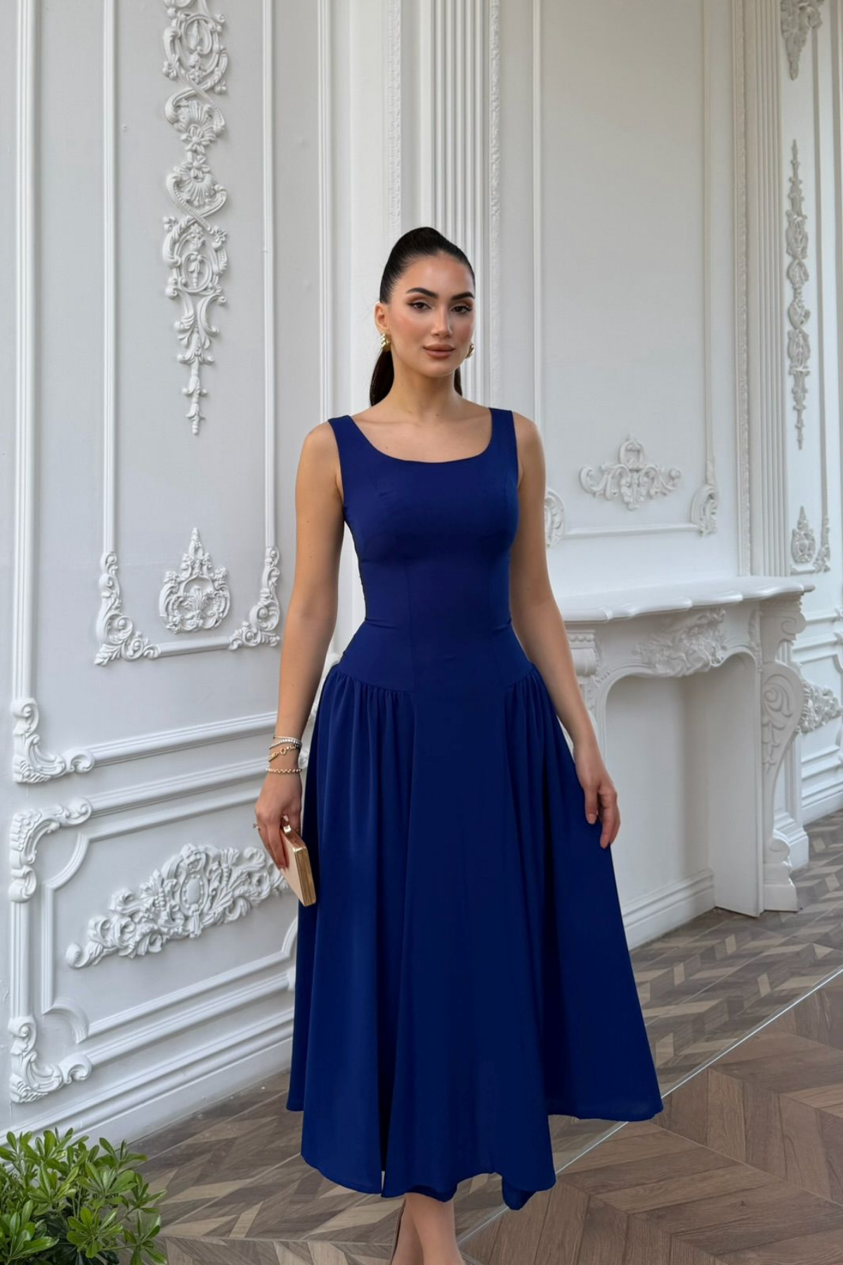 Yıldız Kalın Askılı Midi Elbise 1112 SAKS MAVİSİ