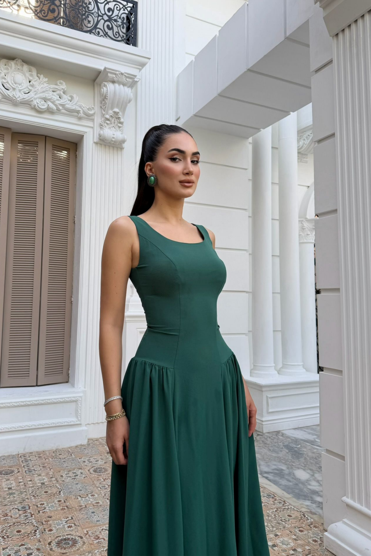 Yıldız Kalın Askılı Midi Elbise 1112 ZÜMRÜT YEŞİLİ