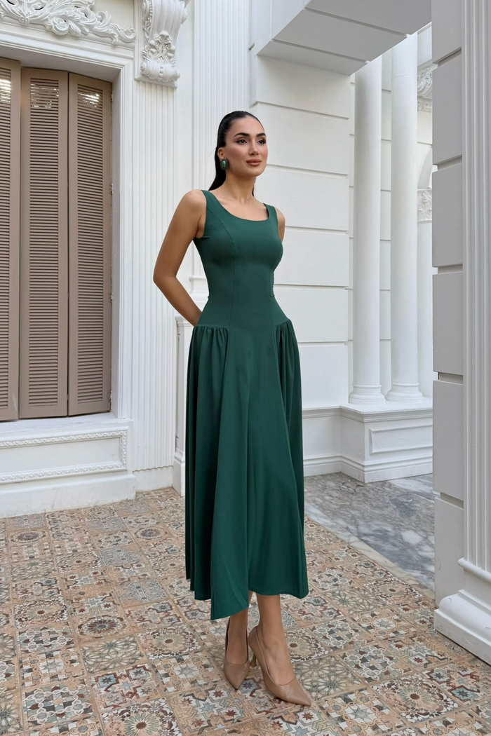 Yıldız Kalın Askılı Midi Elbise 1112 ZÜMRÜT YEŞİLİ