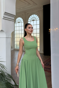 Yıldız Kalın Askılı Midi Elbise 1112 MİNT YEŞİLİ