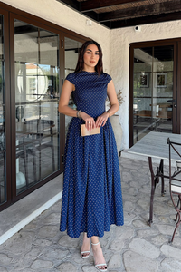 Deniz Puantiye Detay Midi Elbise 221830 LACİVERT