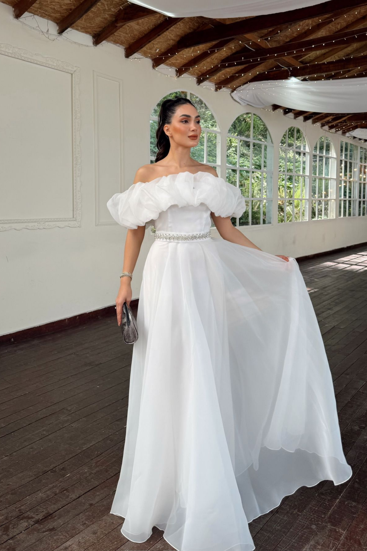 Yonca Madonna Yaka Fırfırlı Abiye 308 BEYAZ