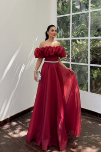 Yonca Madonna Yaka Fırfırlı Abiye 308 BORDO