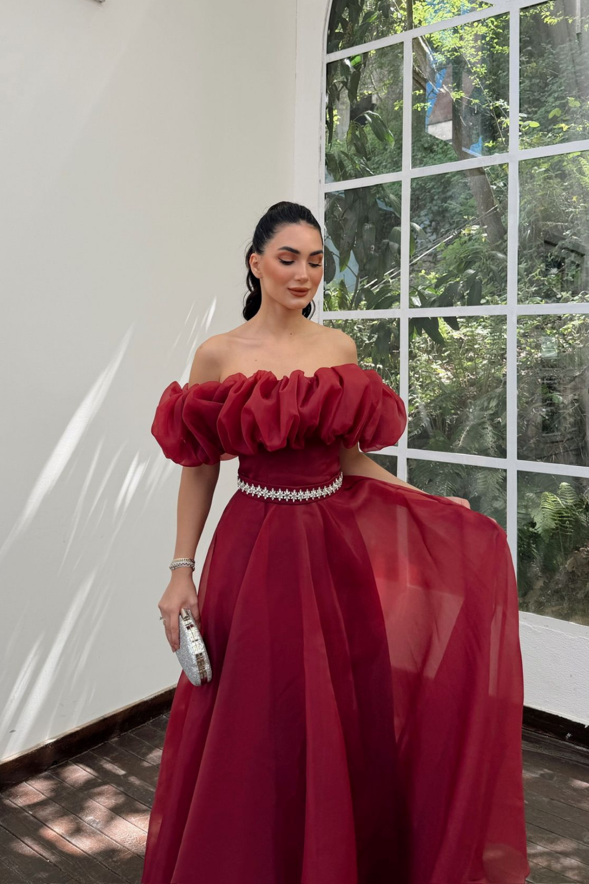 Yonca Madonna Yaka Fırfırlı Abiye 308 BORDO