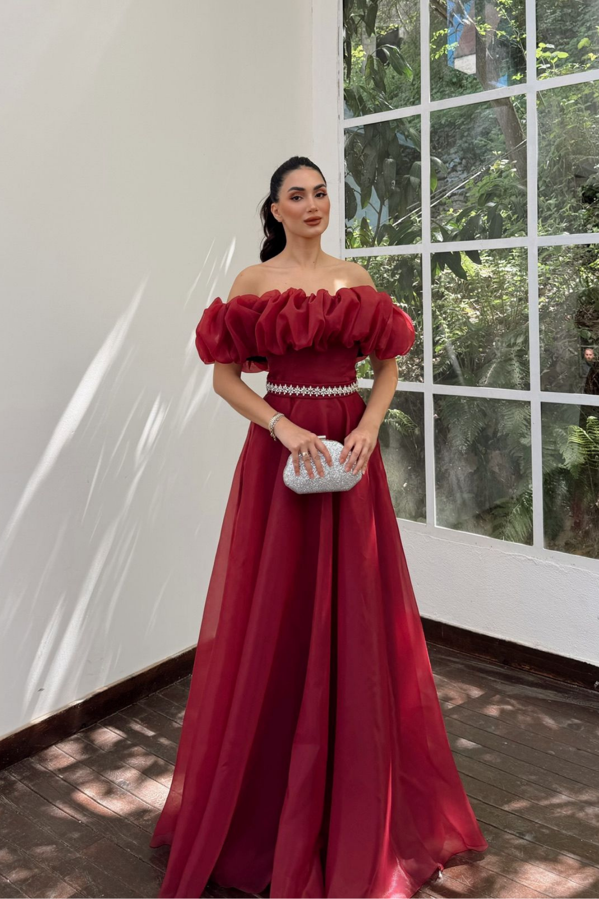 Yonca Madonna Yaka Fırfırlı Abiye 308 BORDO