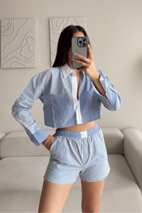 Zara Model Çizgili Takım MAVİ