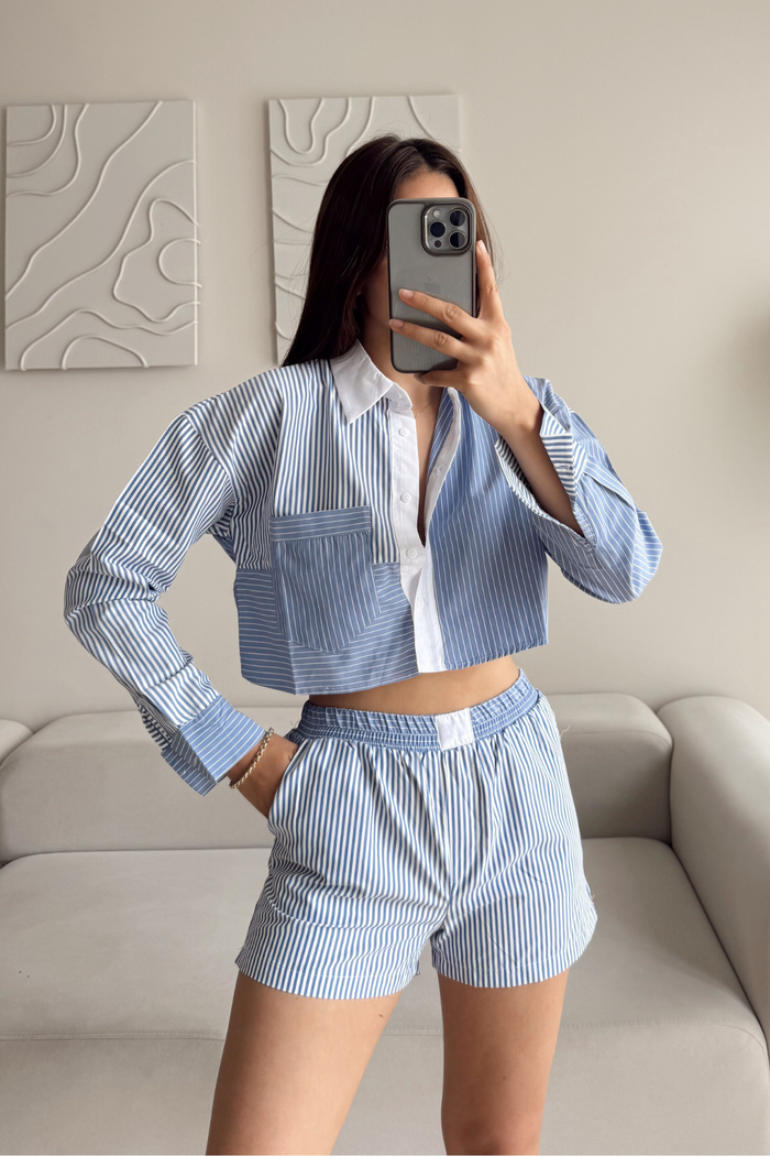 Zara Model Çizgili Takım MAVİ