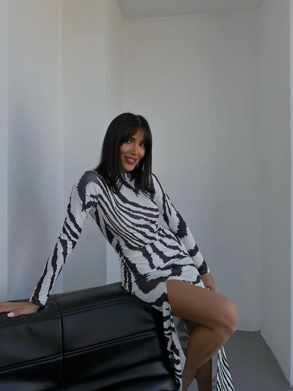 Zebra Desen Yasmin Maxi Elbise 4745 BEYAZ