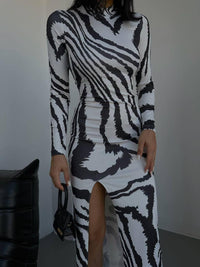 Zebra Desen Yasmin Maxi Elbise 4745 BEYAZ