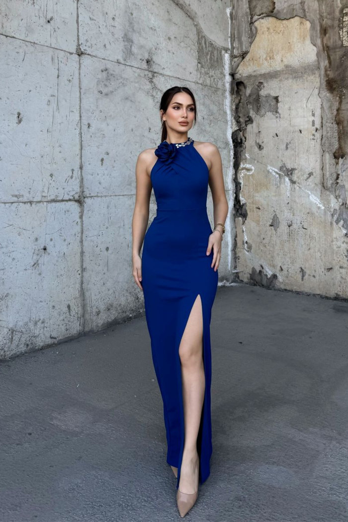 Zerda Gül Detay Tasarım Abiye 583176 SAKS MAVİSİ
